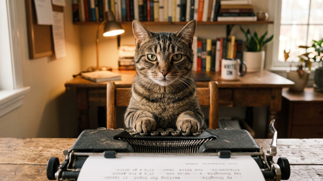 Katze an der Schreibmaschine
